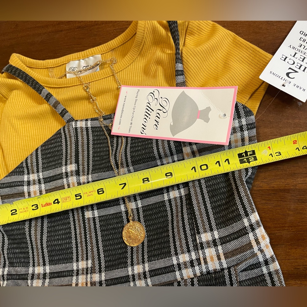 Rare Editions Big Girl Plaid Jumper Outfit with Necklace 2-Piece Set Size 8 NWT - Picture 6 of 6